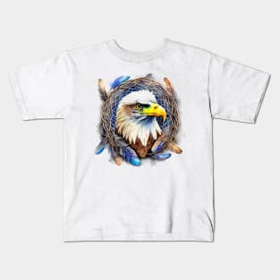 American Eagle With Dreamcatcher With Feathers Kids T-Shirt